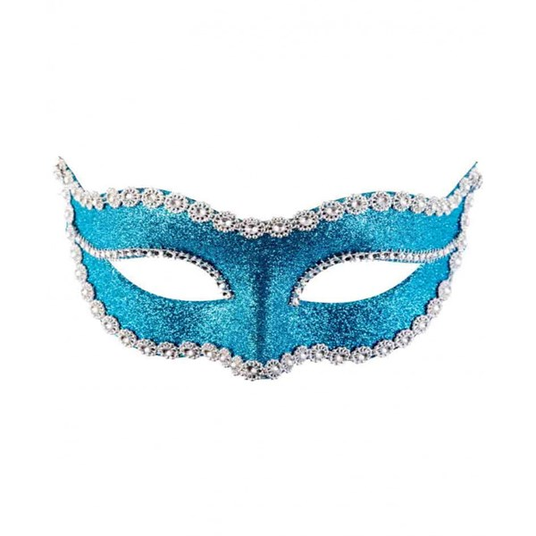 Immagine di MASCHERA IN PLASTICA CON GLITTER AZZURRI E STRASS 